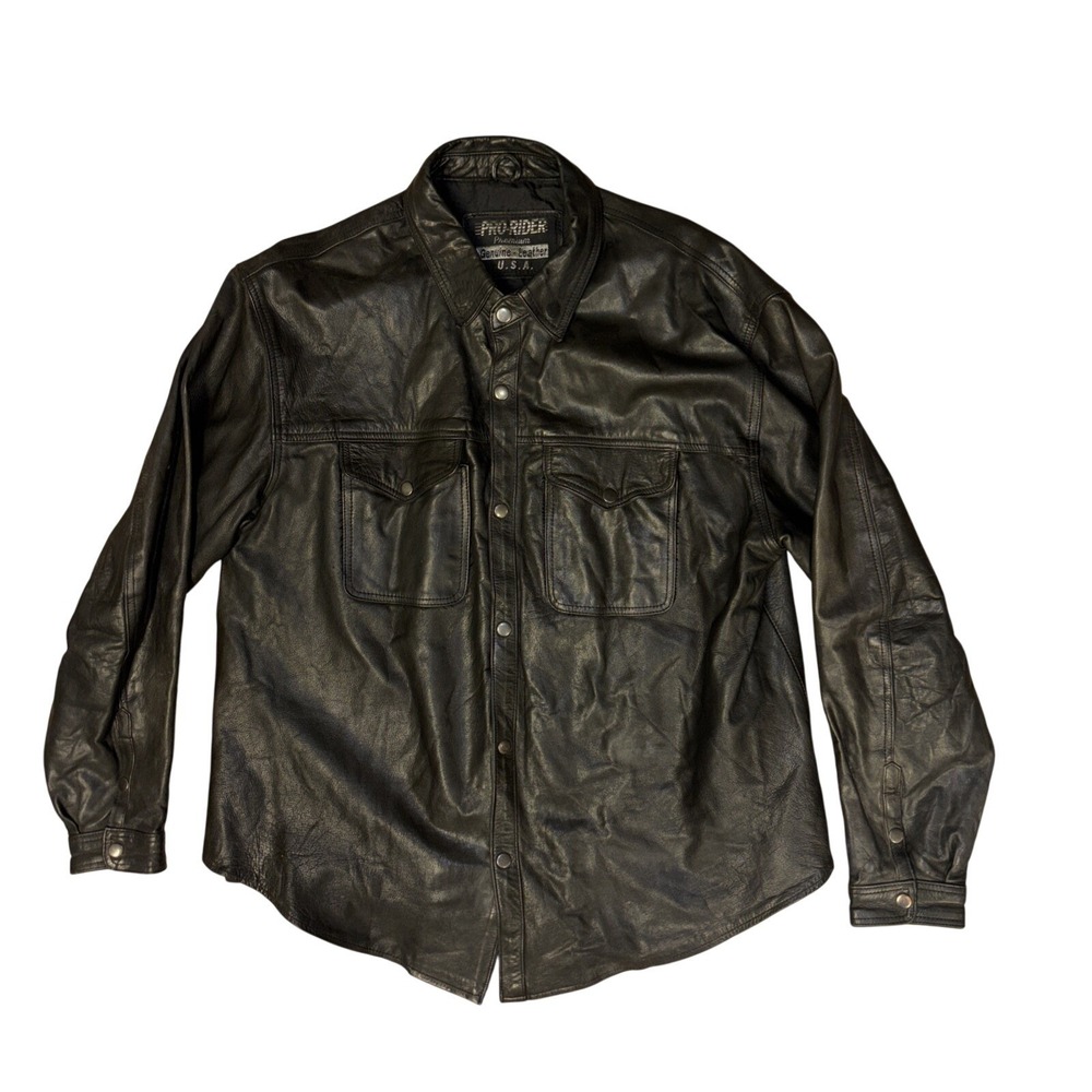 Pro Rider VTG USA Leather Cafe Racer Jacket Black Weathered Sz Large Men's 90s